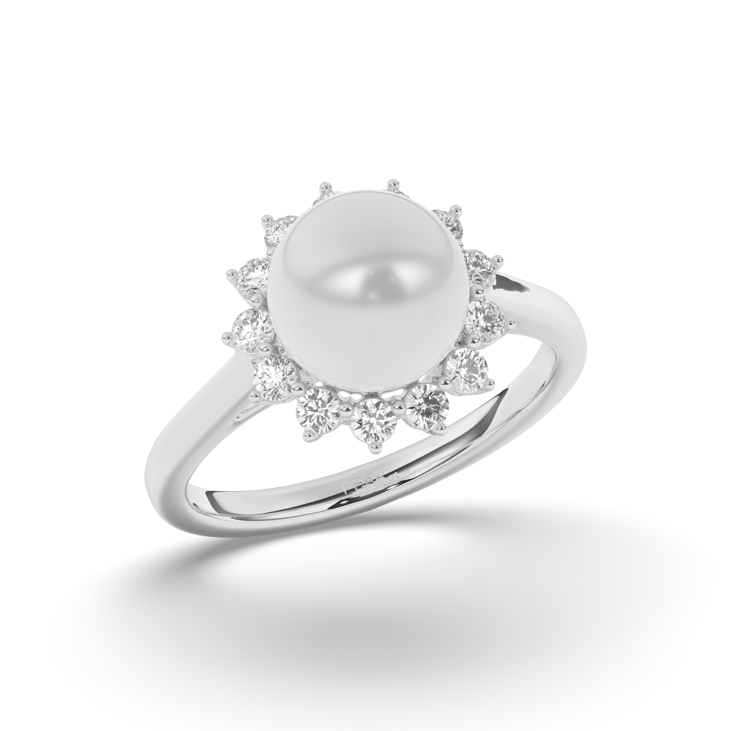 Pearl Halo Lab-Grown Diamond Engagement Ring - Pear Jewels